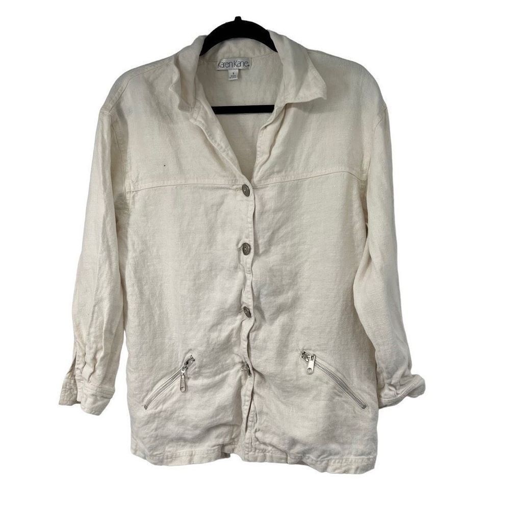 Karen Kane Cream 100% Linen Button Up Blazer‎ Womens S